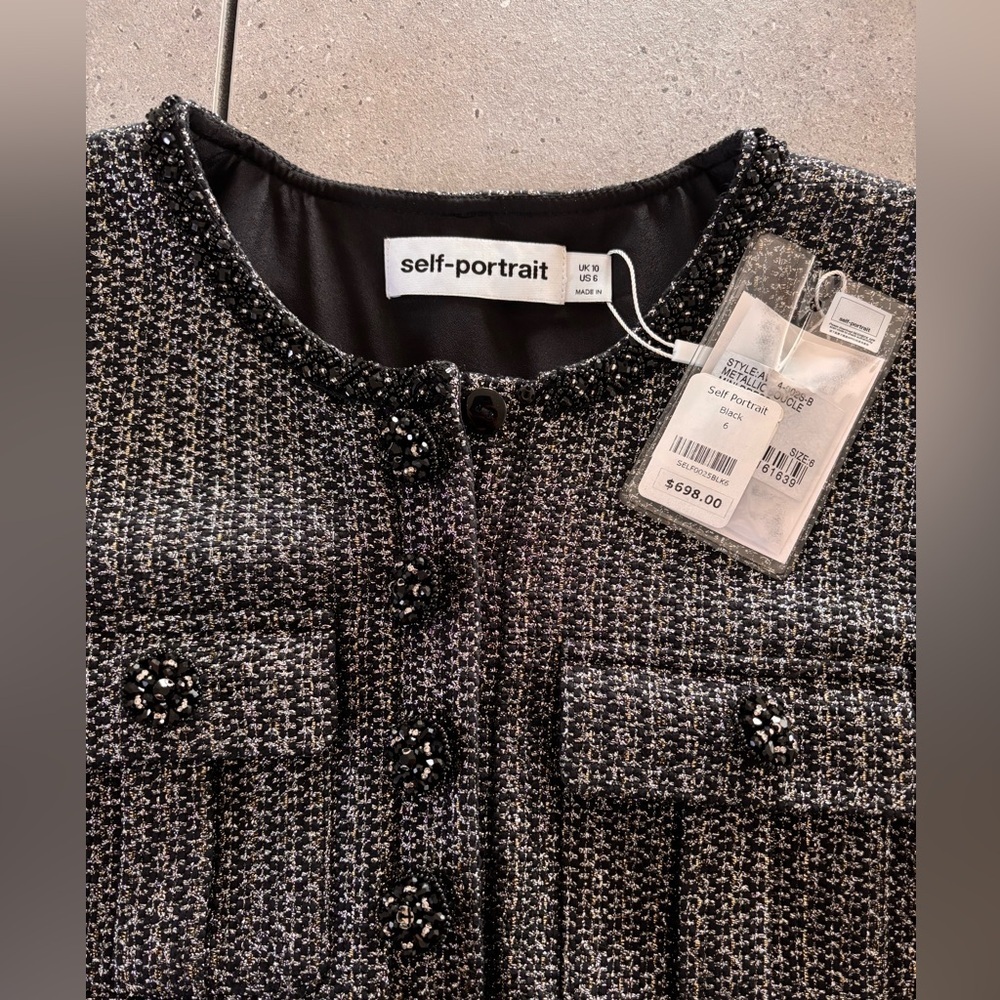 Self-Portrait Black Textured Women’s Dress - Picture 9 of 10